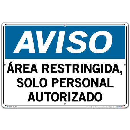 Vestil Aluminum Sign, 12-1/2" Height, 18-1/2" Width, Aluminum, Rectangle, Spanish SI-N-38-D-AL-040-S